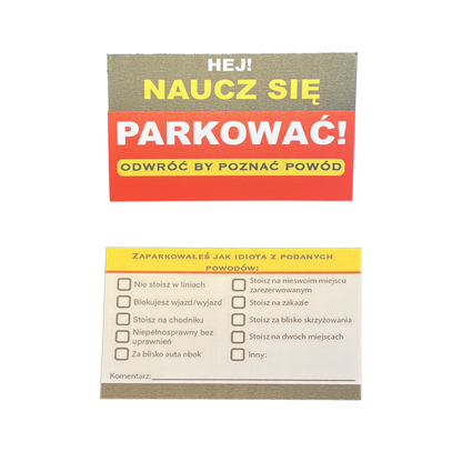 Karteczki "NAUCZ SIĘ PARKOWAĆ!"